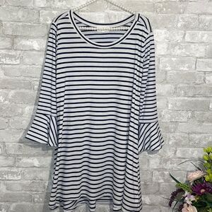 Navy and White Stripe Bell Sleeve Knit Swing Dress